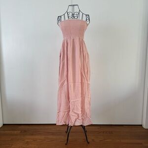 Lovers and Friends NWT Strapless Pink “Fielle” Smocked Midi Dress Sz S